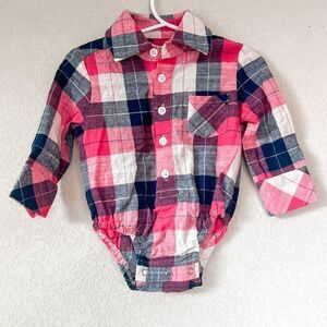 SweetHoney, Red, White and Blue Plaid Button Down Bodysuit Size 6M
